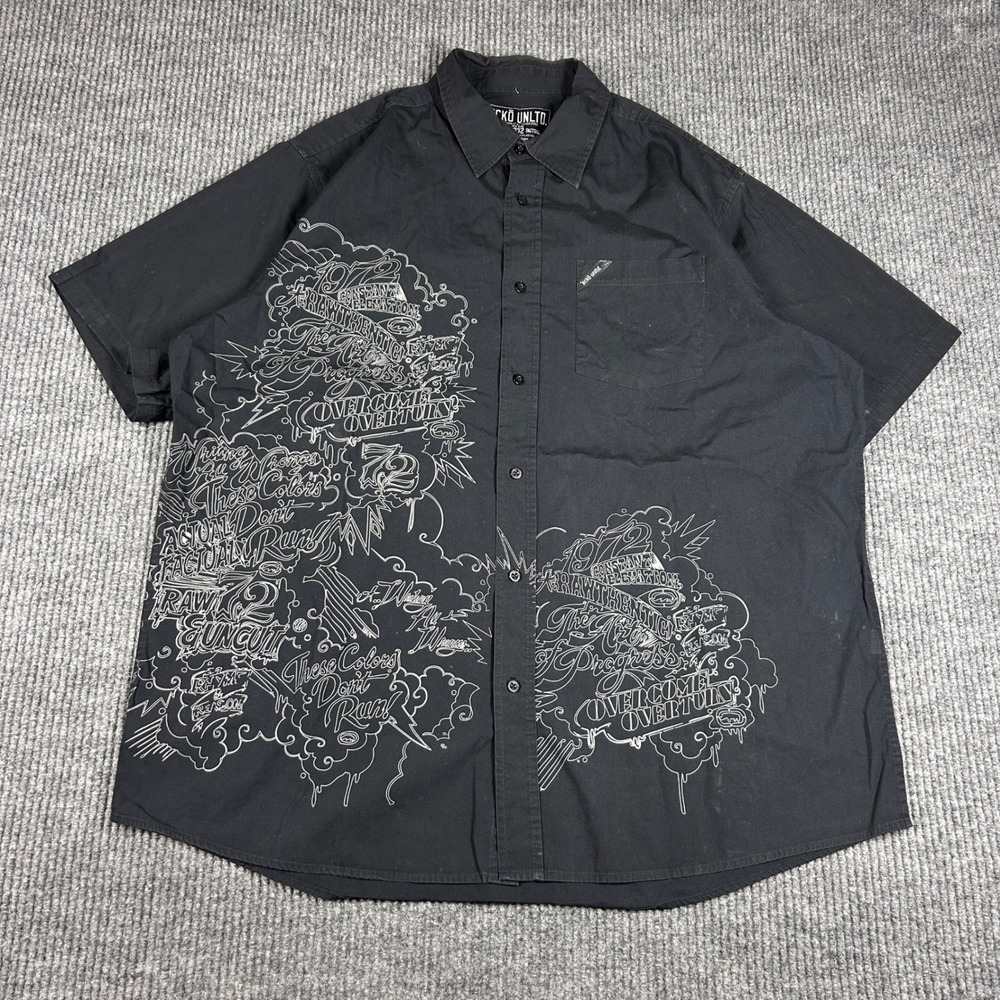 Vintage Ecko Unltd Shirt Men's XXL Black Graffiti Button Down Grunge Y2K